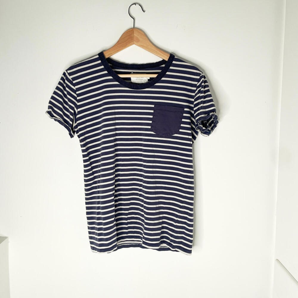 Shades of Grey Navy and White Striped Short Sleeve T-Shirt with Pocket